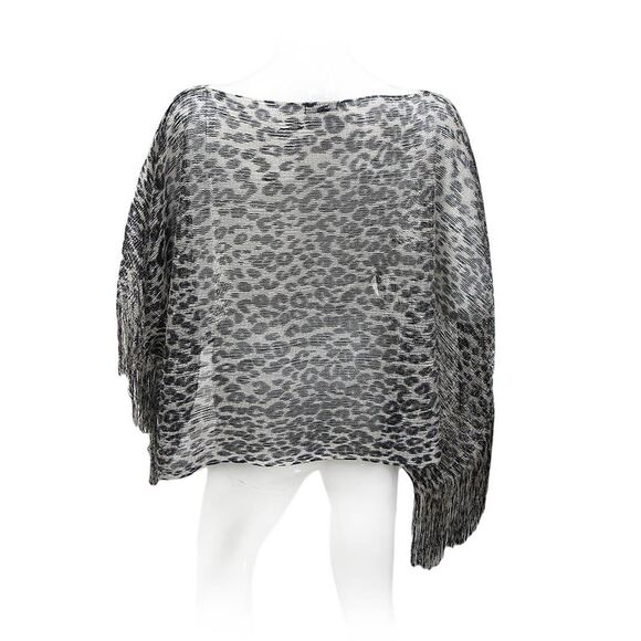 Black And Gray Metallic Leopard Print Lightweight Poncho - Picture 4 of 4